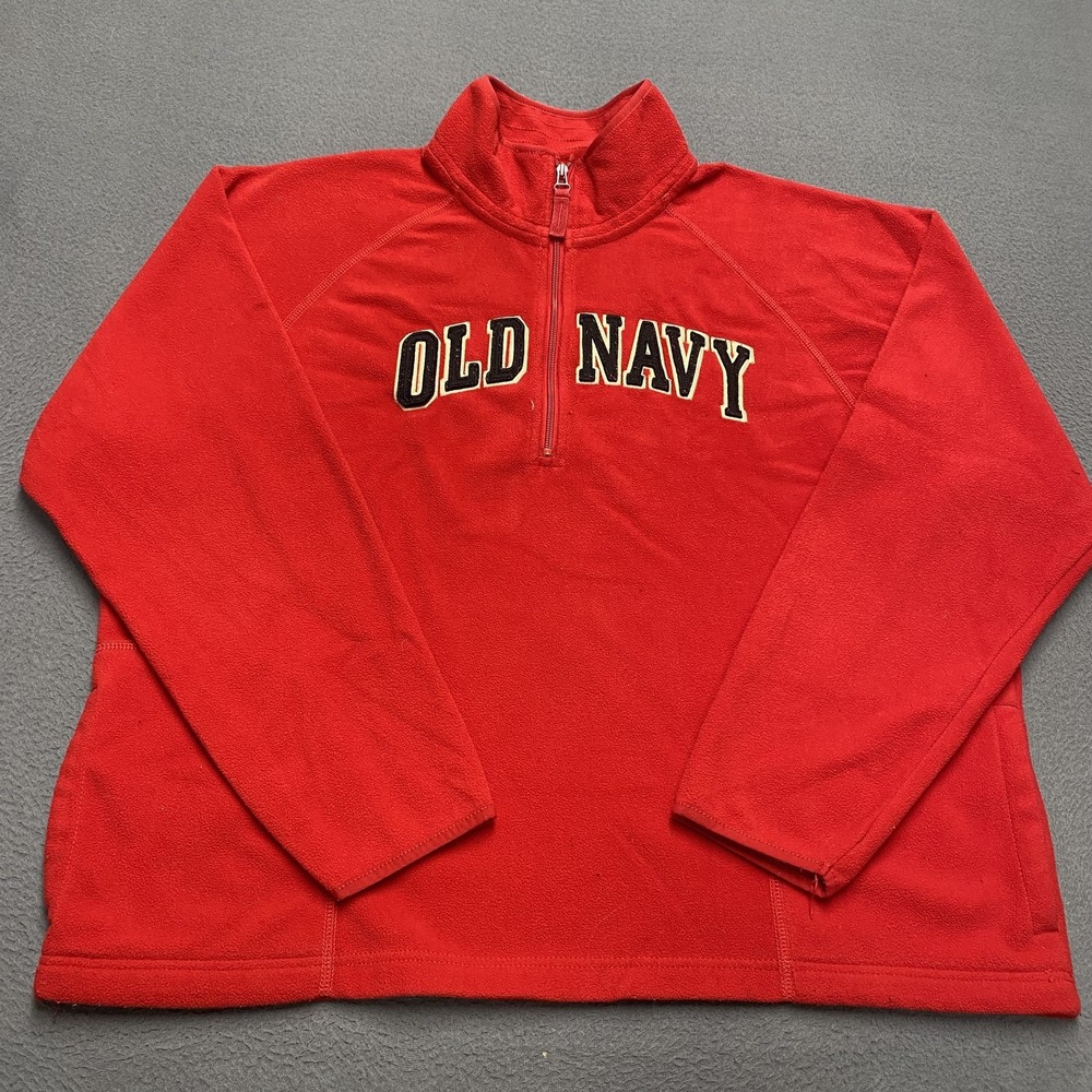 Old Navy Pullover Mens 2XL Red Fleece Half‎ Zip Embroidered Spell Out Logo Warm